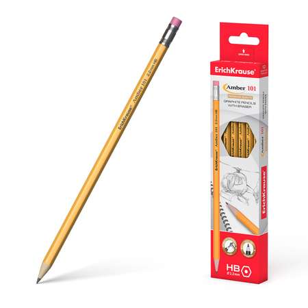Чернографитный карандаш ErichKrause с ластиком Amber 101 HB 12 шт