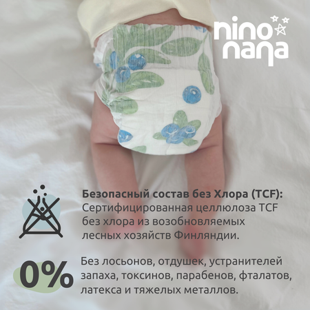 Подгузники Nino Nana NB 0-4 кг. 62 шт. Птички