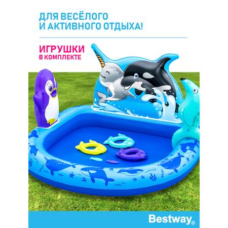 Надувной детский бассейн BESTWAY Животные Арктики с навесом 134х73 см 1 кольцо игровые принадлежности