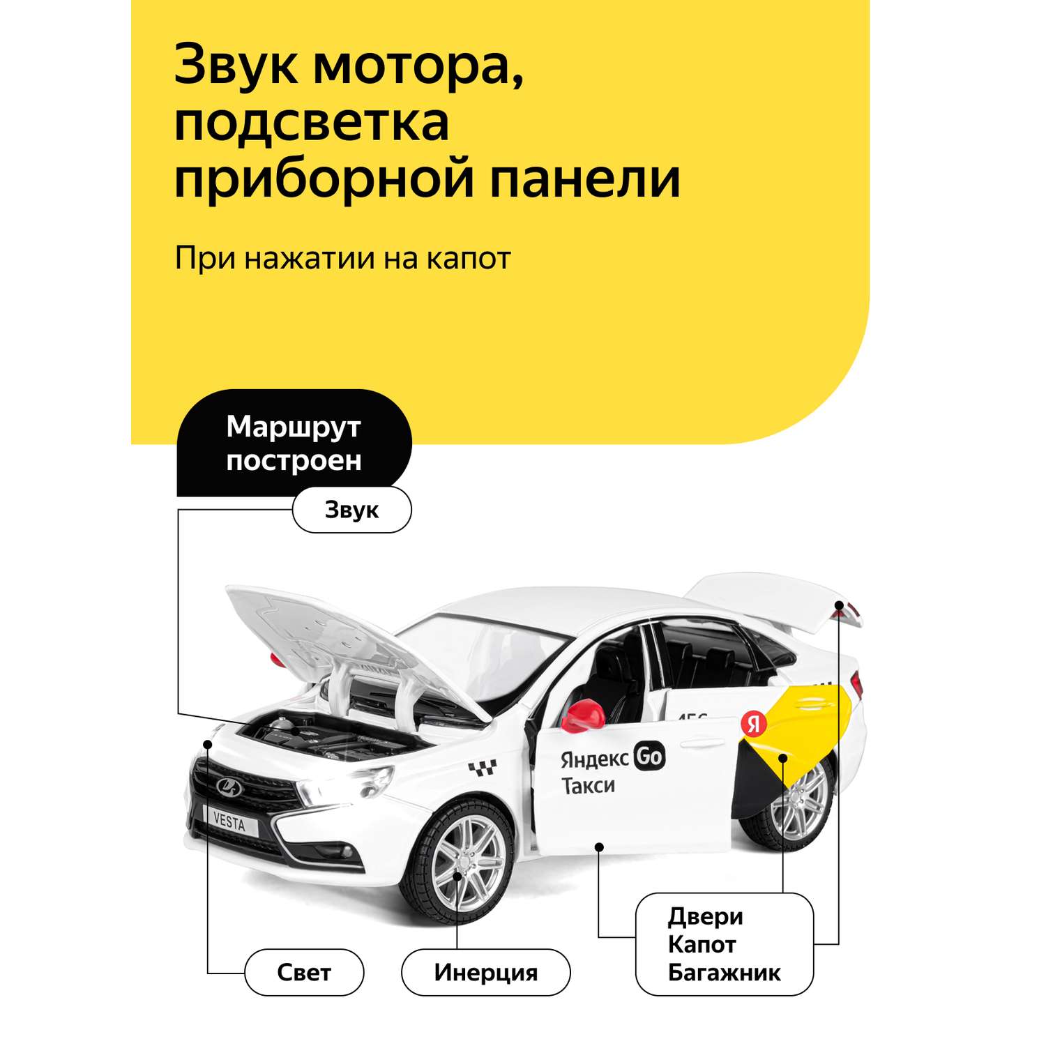 Машинка металлическая Яндекс GO игрушка детская 1:24 Lada Vesta белый инерционная JB1251344/Яндекс GO - фото 2
