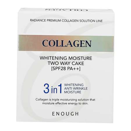 Пудра со сменным блоком ENOUGH Collagen whitening moisture two-way cake spf 28 pa++ тон 21