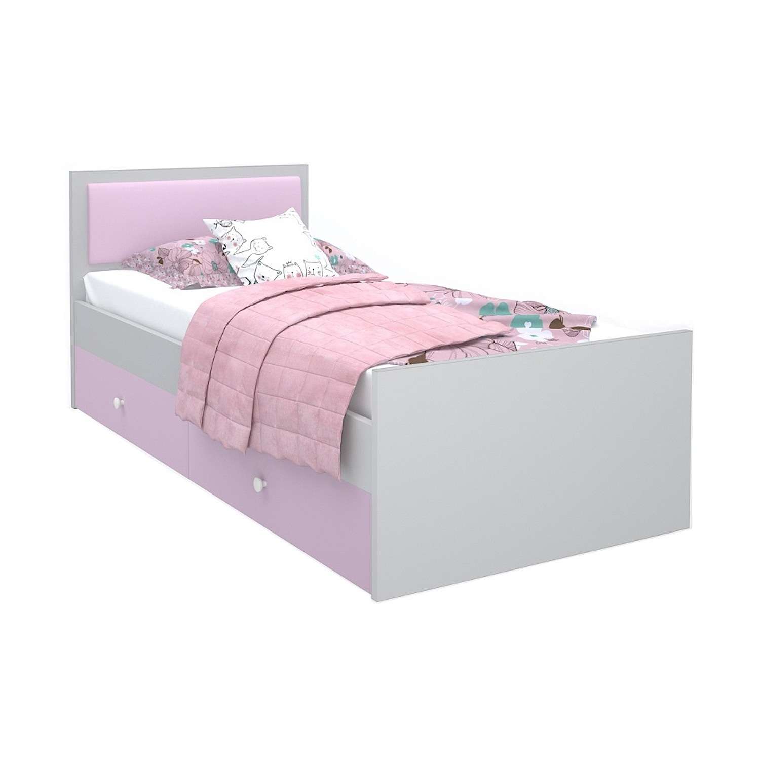 Кровать подростковая Феникс с мягким изголовьем и ящиком Светло-розовый - фото 2