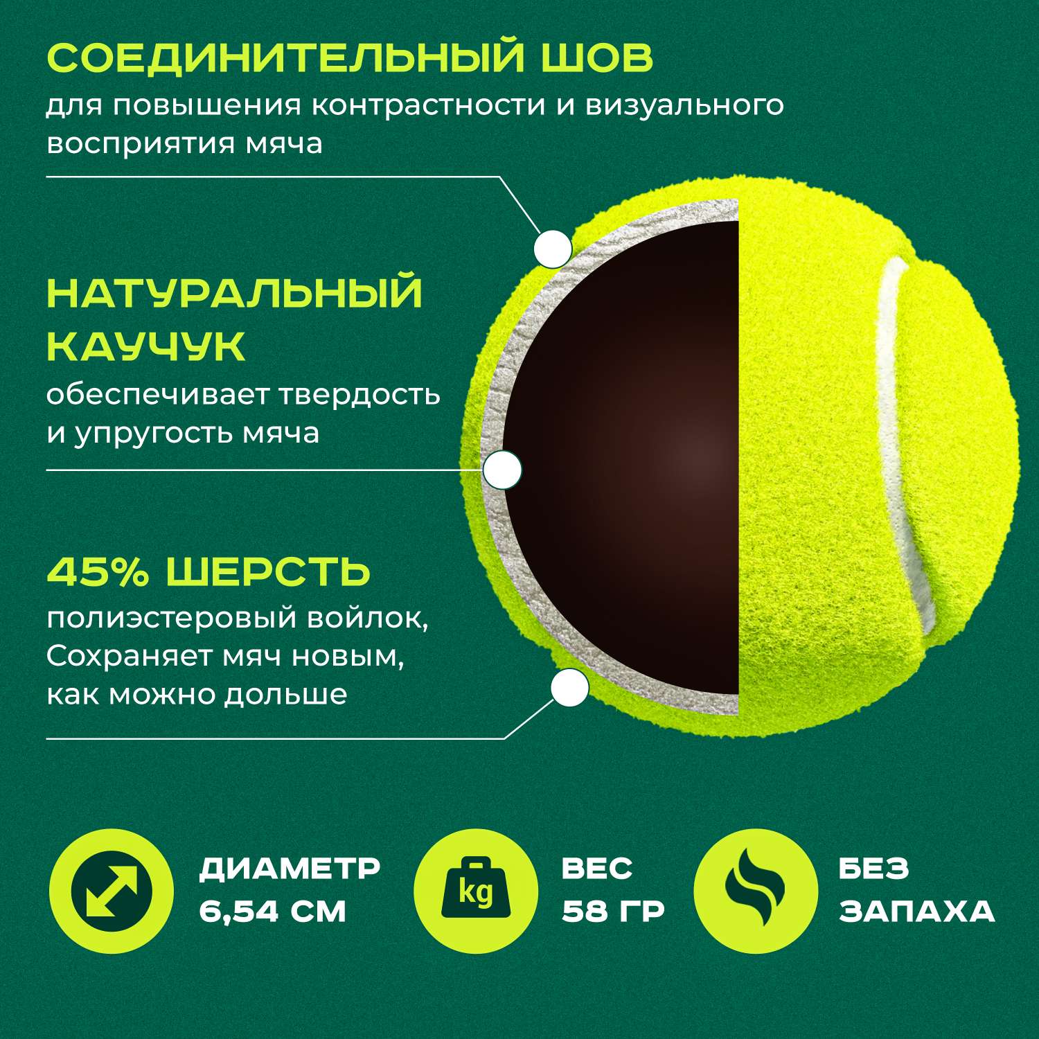 Мяч теннисный для детей NEVZOROV Team для игры массажа и стирки 3 штуки в банке - фото 2