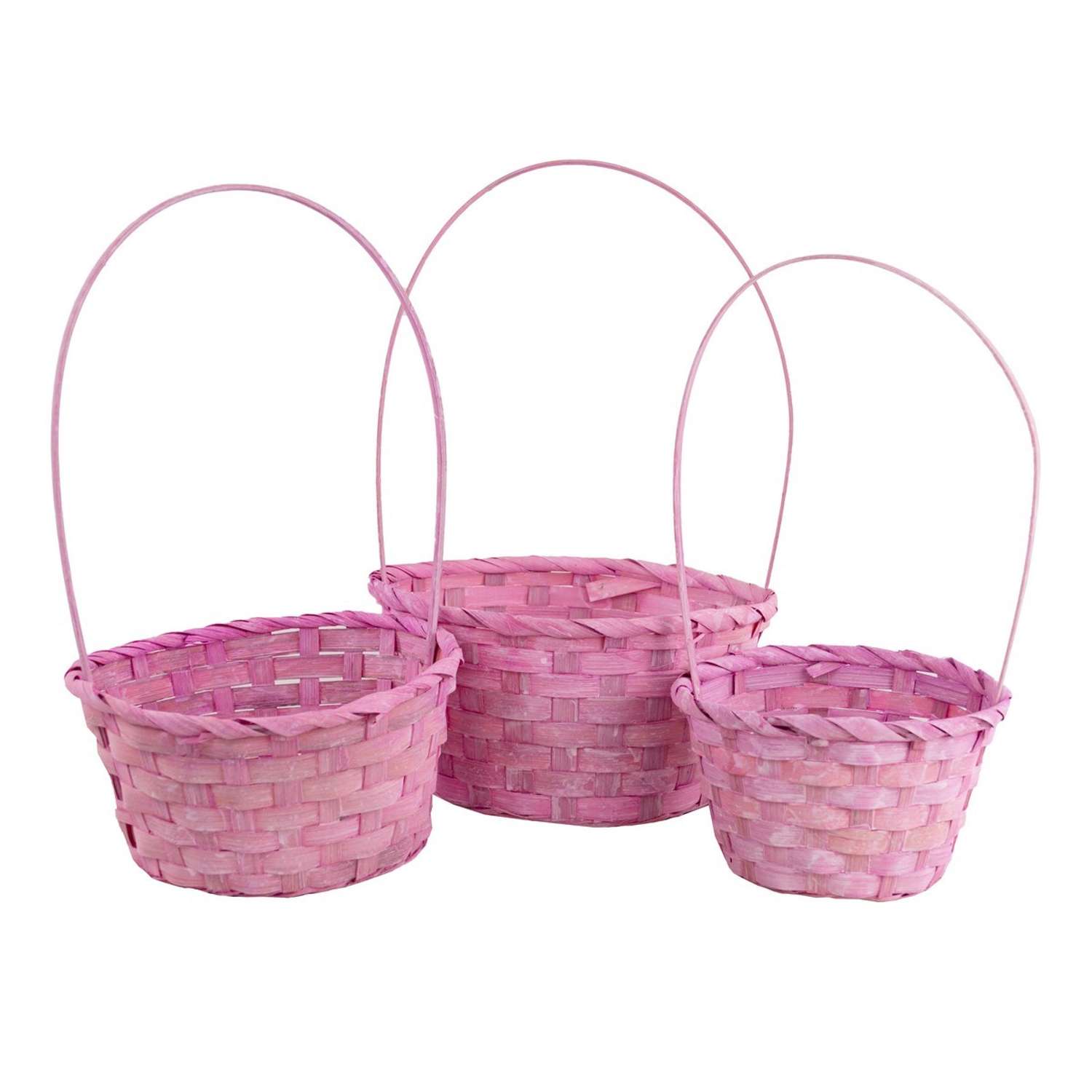 Набор корзин Азалия Декор плетеных из бамбука 3шт D21х10хH36см цвет розовый - фото 3