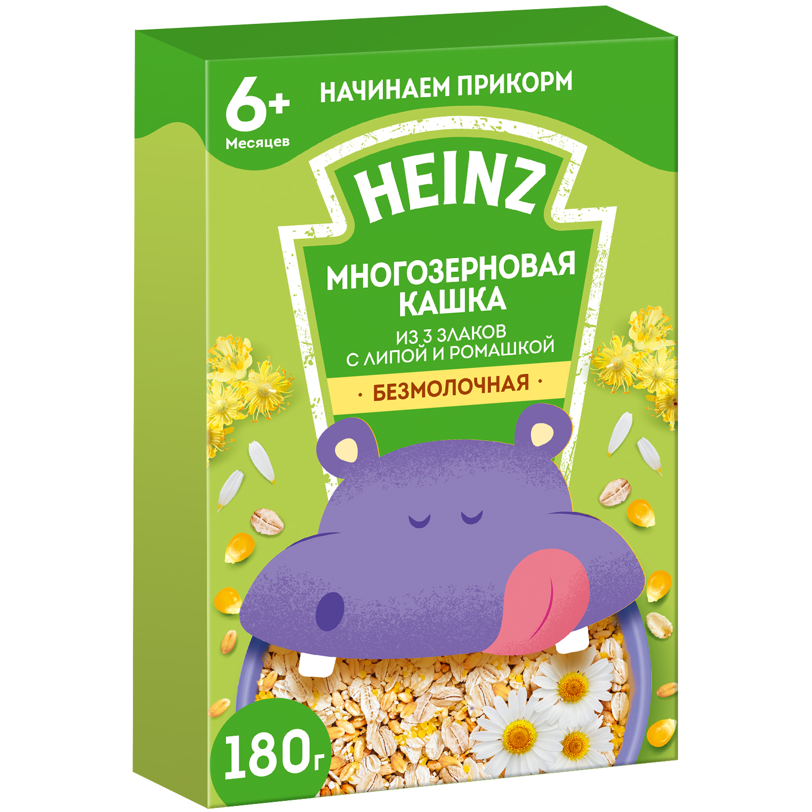 Каша безмолочная Heinz многозерновая из 3злаков с липой и ромашкой 180г c  6месяцев купить по цене 155 ₽ в интернет-магазине Детский мир