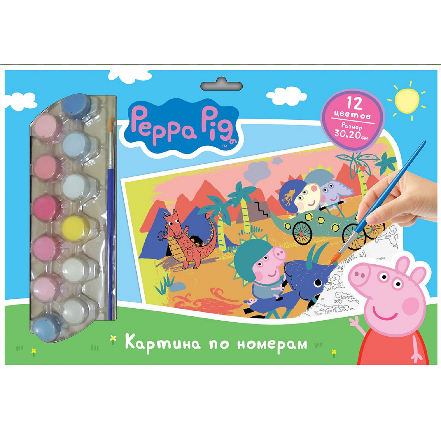 Картина по номерам Peppa Pig для раскрашивания с красками 12 шт Свинка Пеппа детская - фото 1