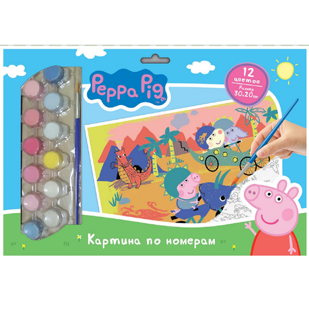 Картина по номерам Peppa Pig для раскрашивания с красками 12 шт Свинка Пеппа детская