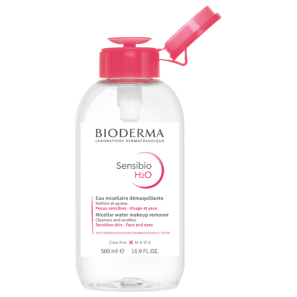 Мицеллярная вода H2O с помпой Bioderma Sensibio успокаивающая для нормальной и чувствительной кожи лица 500 мл - фото 4