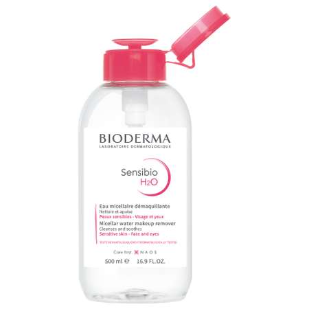 Мицеллярная вода H2O с помпой Bioderma Sensibio успокаивающая для нормальной и чувствительной кожи лица 500 мл