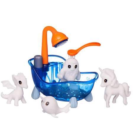 Набор для творчества Junfa Волшебные животные в ванне с душем 4 фигурки 6 фломастеров щетка раскраска