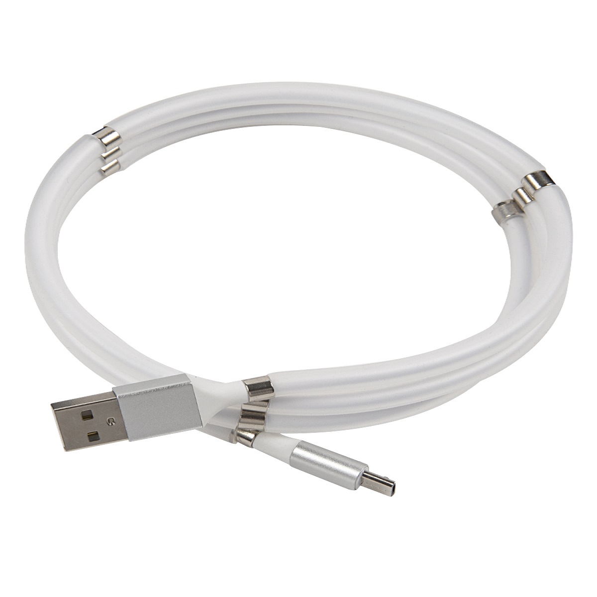 Дата-кабель mObility USB - micro USB белый скручивание на магнитах - фото 1