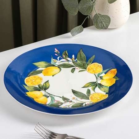 Тарелка Доляна керамическая обеденная «Лимон» d=26 см цвет синий