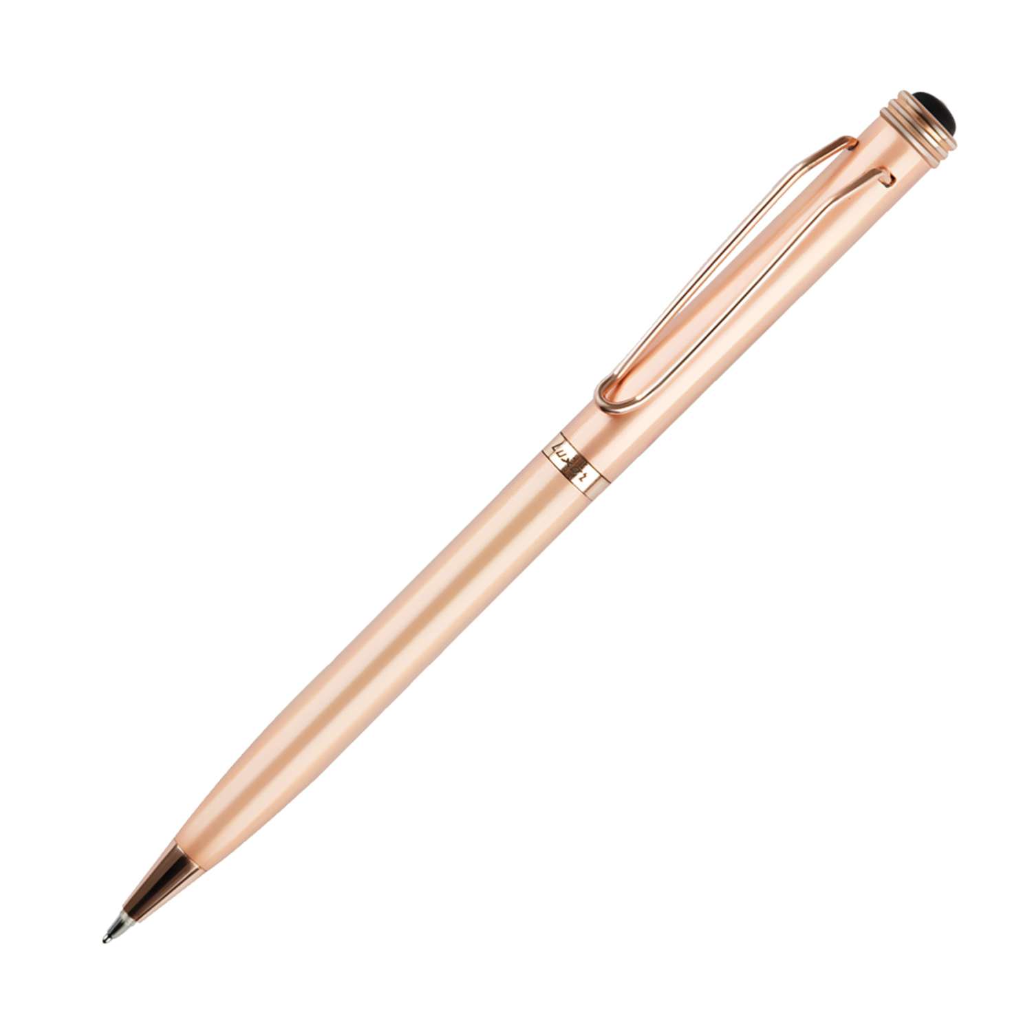 Ручка шариковая LUXOR Anvi синяя корпус розовое золото поворотный механизм футляр - фото 1