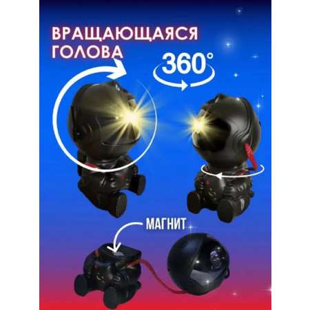 Проектор-ночник Космонавт CASTLELADY Светильник звездное небо черный Black little 85/76/126