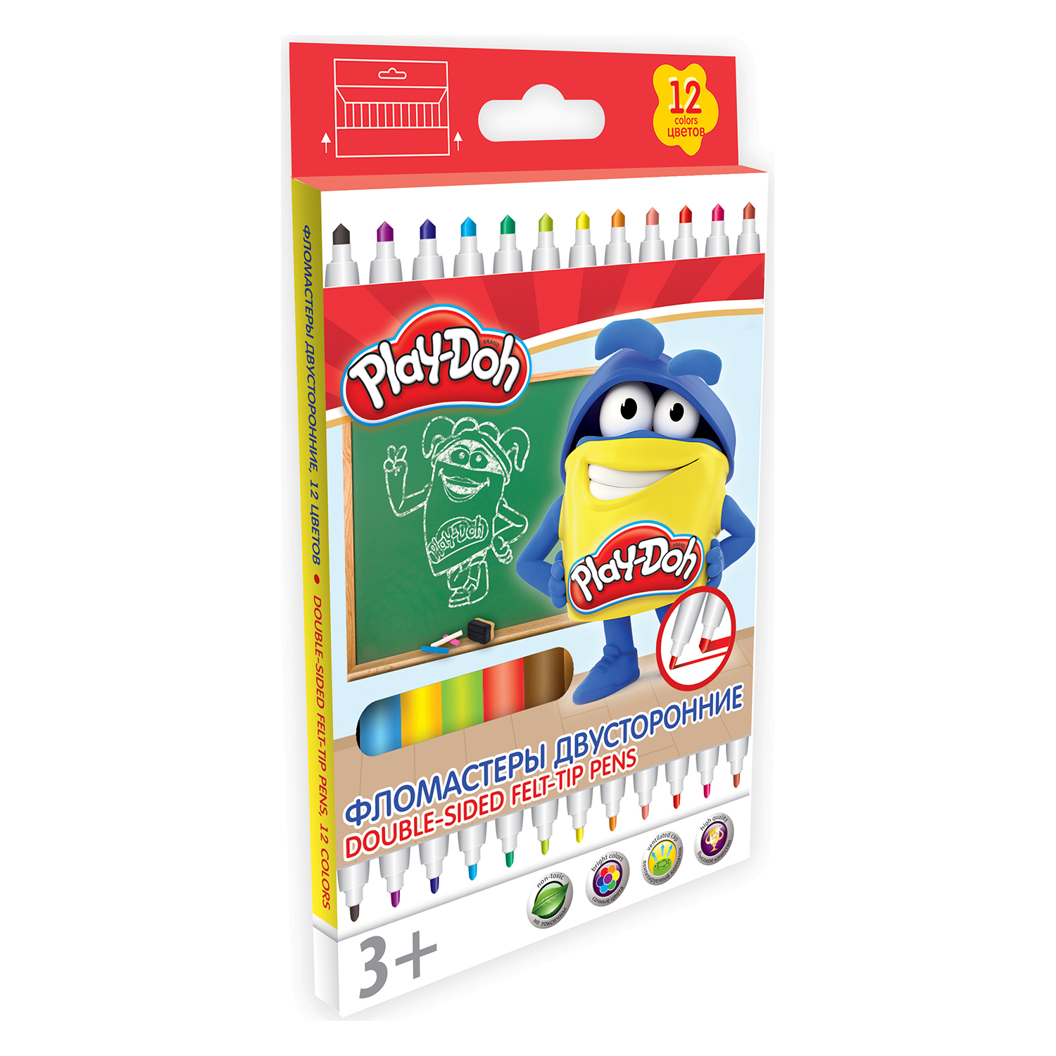 Фломастеры Kinderline цветные двусторонние Play Doh 12 шт - фото 1