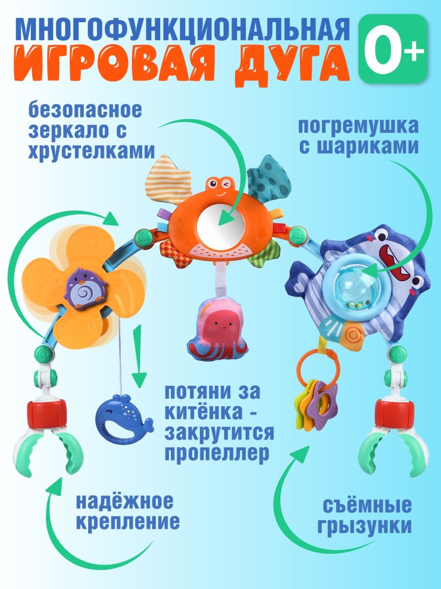 Развивающая игрушка ДЖАМБО погремушка игровая дуга на кроватку растяжка - фото 2