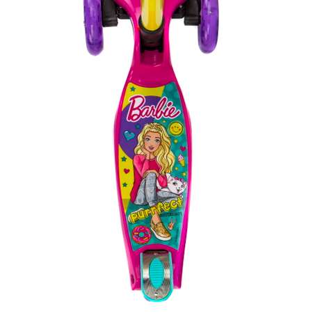 Самокат детский трехколесный Barbie кикборд для девочки со светящимися колесами