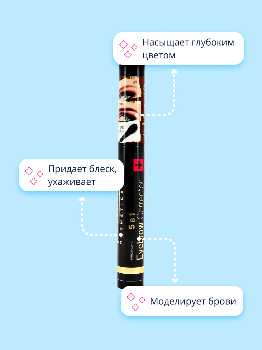 Тушь для бровей EVELINE Eyebrow corrector 5 в 1 тон темно-коричневый - фото 2