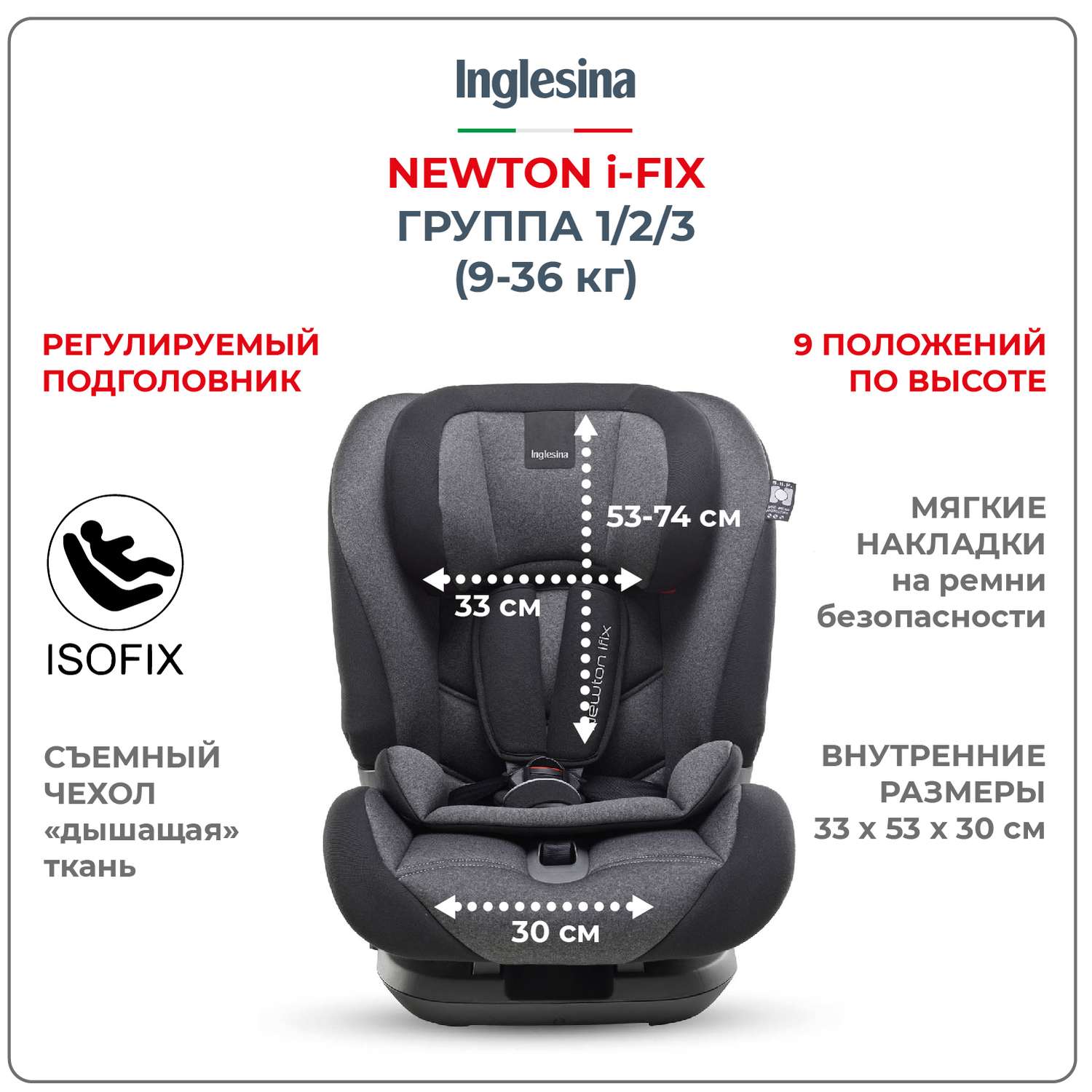 Автокресло INGLESINA Newton 1 2 3 Ifix Цвет Black - фото 2