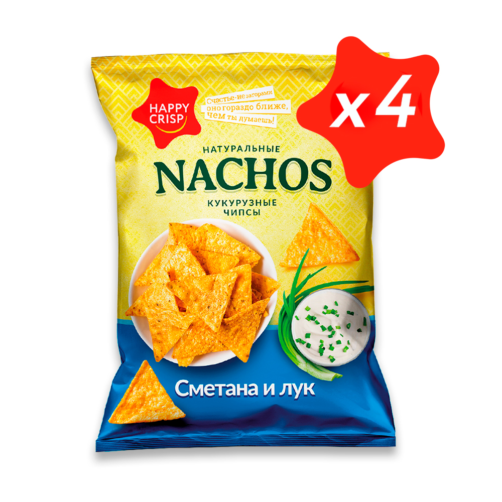 Чипсы кукурузные Happy Crisp начос со вкусом сметаны и лука 4шт по 75г - фото 4