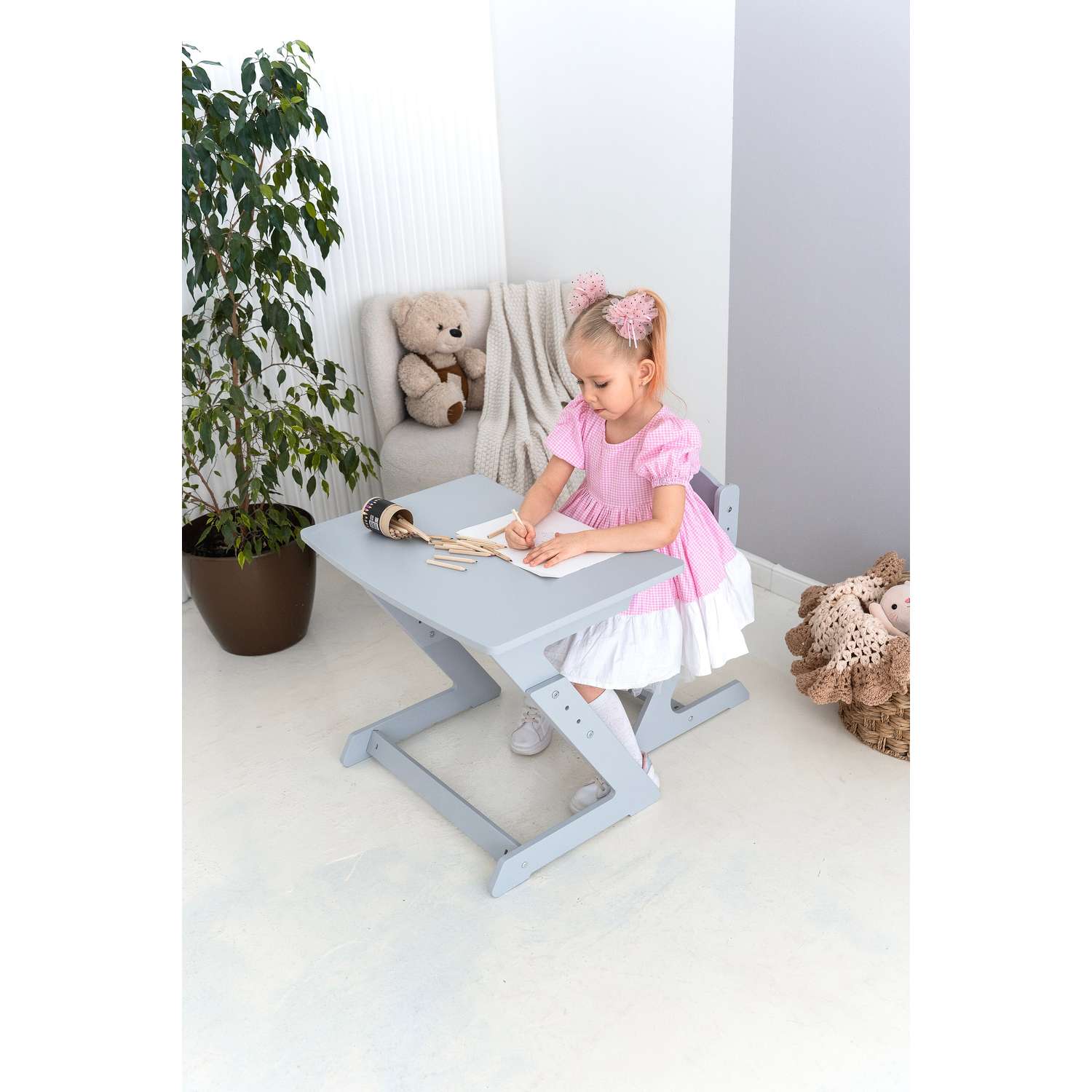 Детский растущий стол и стул Коняша серый - фото 2