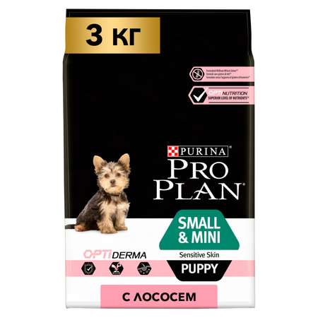 Корм для щенков PRO PLAN Sensitive Skin Optiderma мелких и карликовых пород лосось 3кг