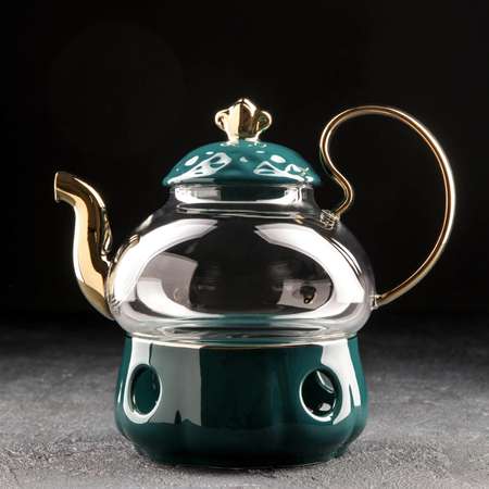 Чайник Sima-Land стеклянный заварочный с бамбуковой крышкой «Октогон» 800 мл цвет золотой