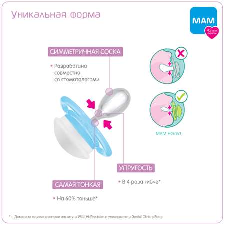 Пустышка MAM Perfect силиконовая 2 шт и контейнер зеленая и бежевая 6+ мес