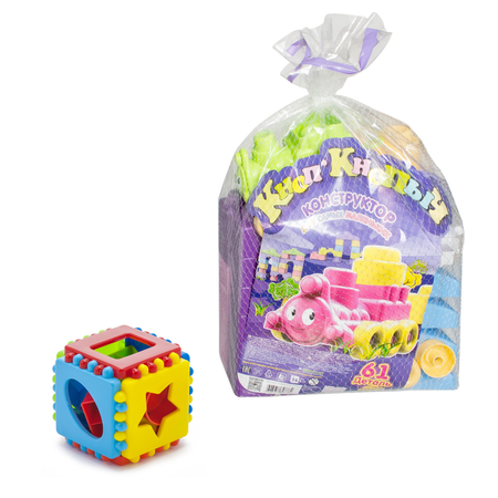 Развивающие игрушки БИПЛАНТ для малышей конструктор Кноп-Кнопыч 61 деталь пастель + Сортер кубик логический малый