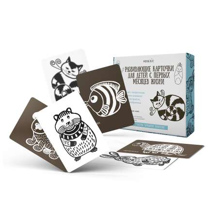 Развивающие карточки VeraKit черно-белые для новорожденных 0+ Домашние животные