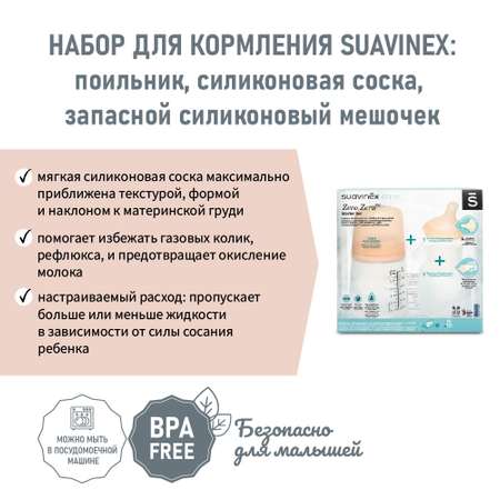 Бутылочка Suavinex Пластиковая 180 мл с 2 сосками и антиколиковым пакетом