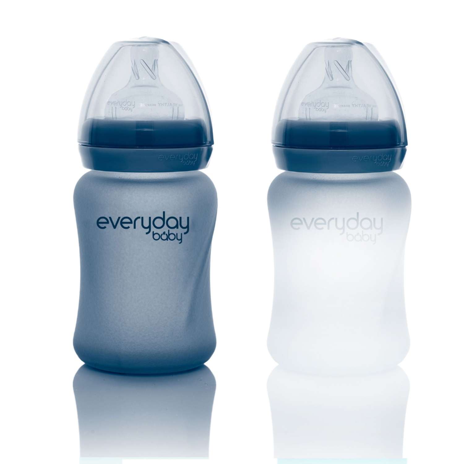 Бутылочка Everyday Baby Healthy стеклянная с индикатором температуры и силиконовым покрытием 150 мл черничный - фото 2