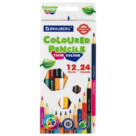 Карандаши цветные Brauberg для рисования набор 24 цвета деревянные мягкие