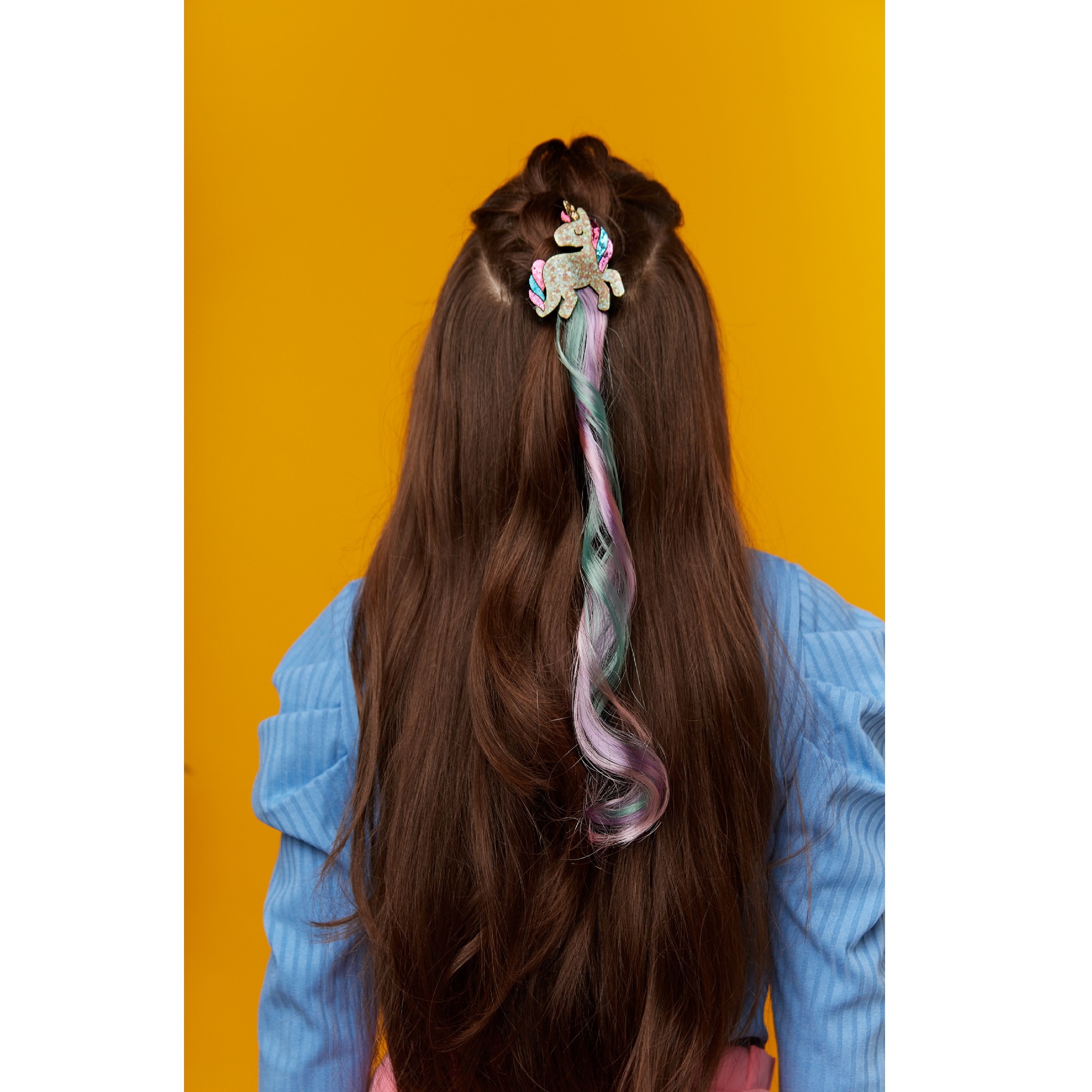 Цветные пряди для волос Lukky Fashion на заколках искусственные детские блестящие золотые 60 см аксессуары для девочек - фото 18