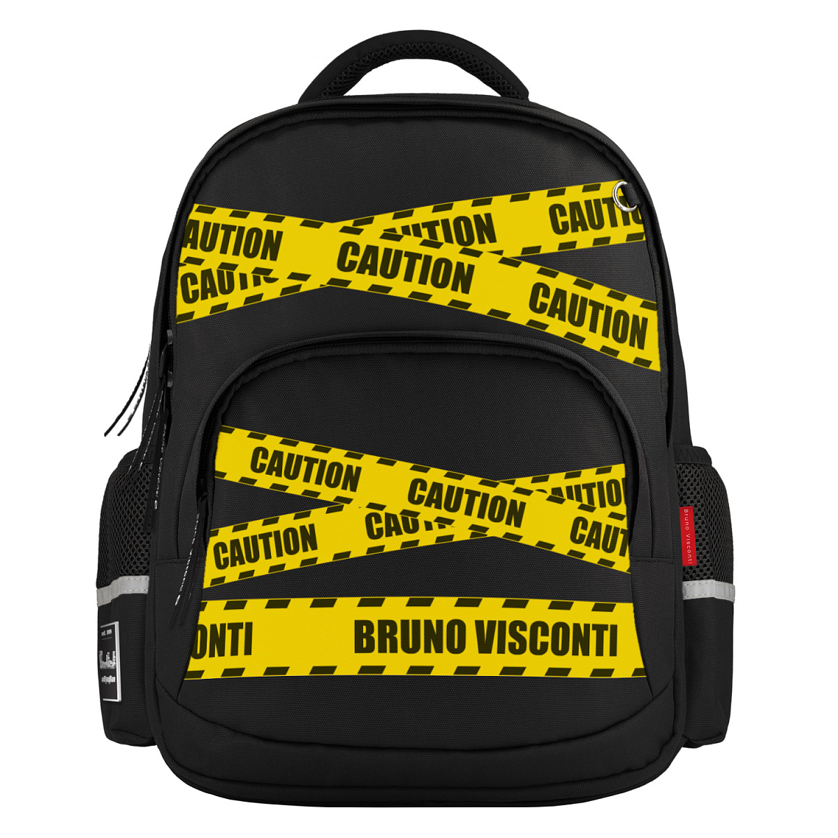 Рюкзак школьный Bruno Visconti черный с эргономичной спинкой Будь Осторожен с мешком - фото 4