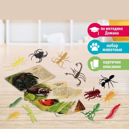 Набор животных IQ-ZABIAKA с обучающими карточками В мире насекомых 12 животных