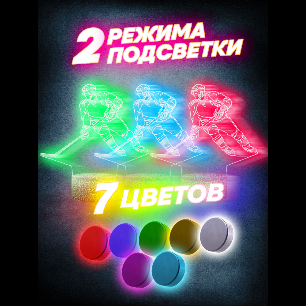 Детский ночник-проектор NRAVIZA Детям 3D Хоккеист - фото 8