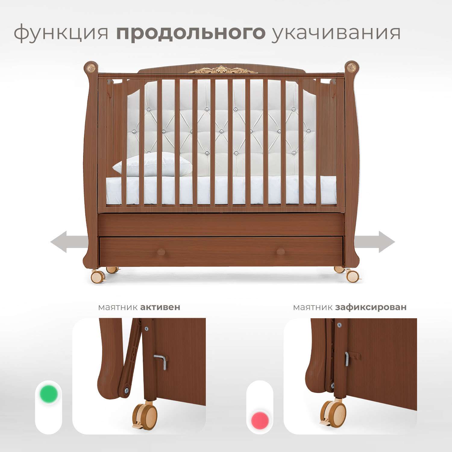 Детская кроватка Nuovita Furore Swing прямоугольная, продольный маятник (темный орех) - фото 4