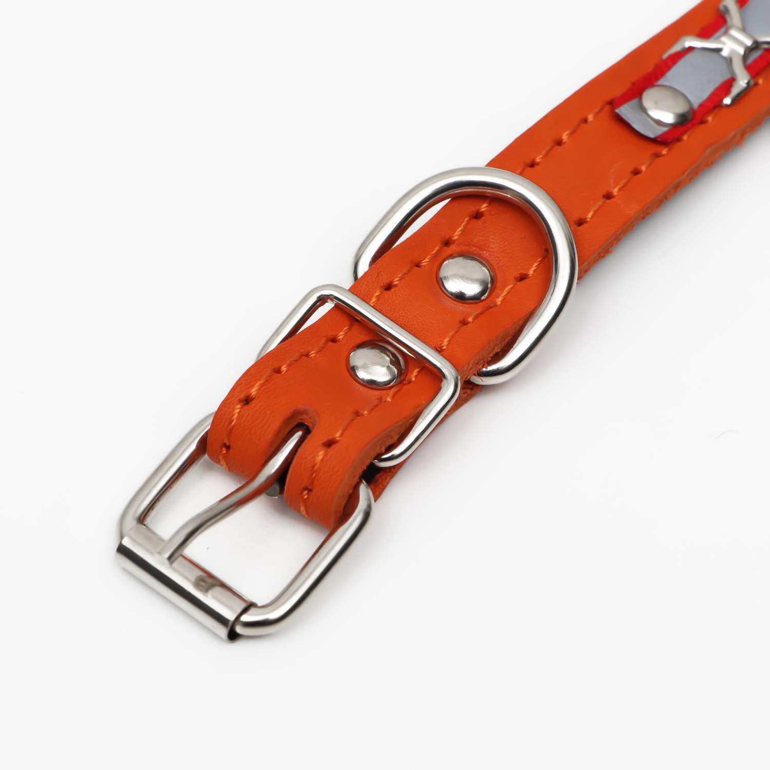 Ошейник Пижон кожаный светоотражающий на синтепоне 45х2 см оранжевый - фото 3