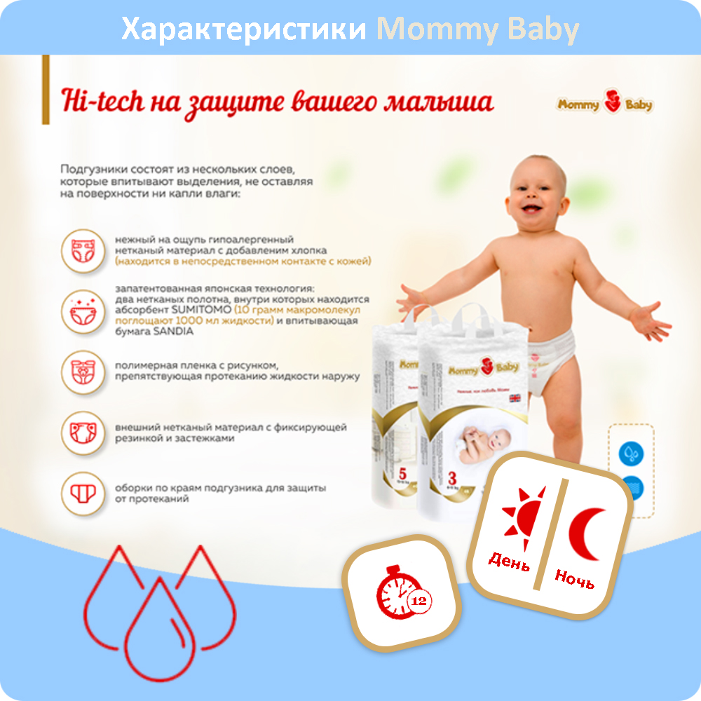 Подгузники Mommy Baby Размер 3 6-11кг 48 штук в упаковке - фото 2