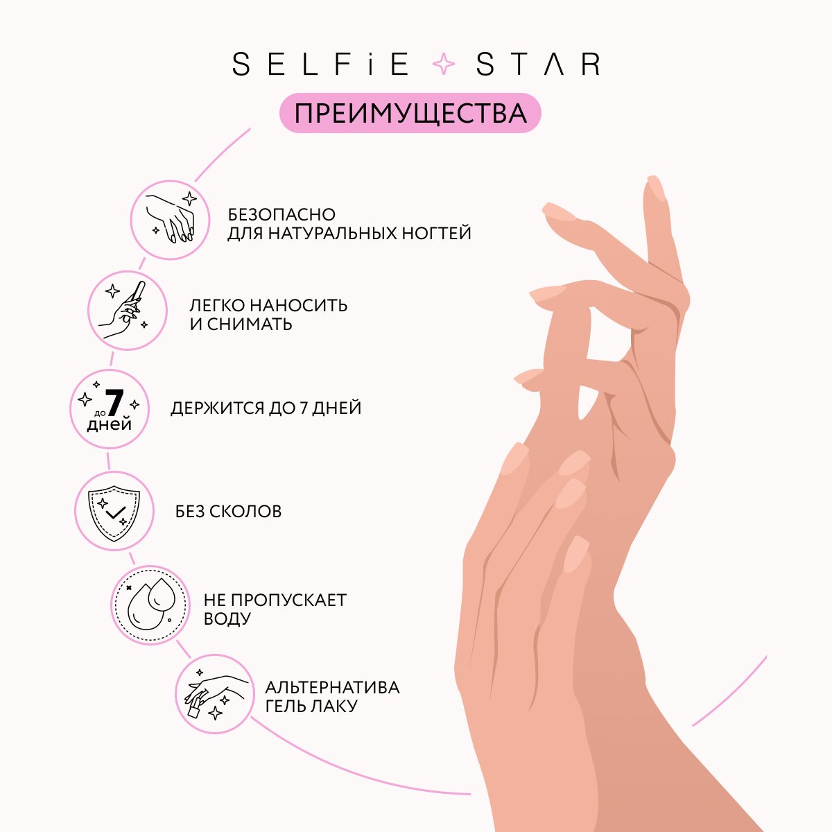 Накладные ногти без клея Selfie Star розовый френч короткая длина 24 шт - фото 4