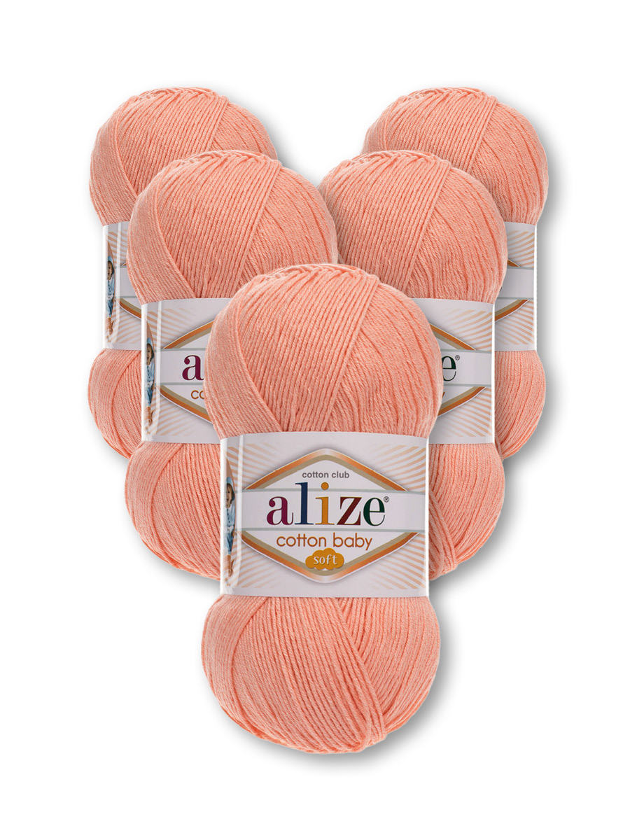 Пряжа для вязания Alize cotton baby soft 100 гр 270 м мягкая плюшевая xлопок aкрил 145 персиковый 5 мотков - фото 6