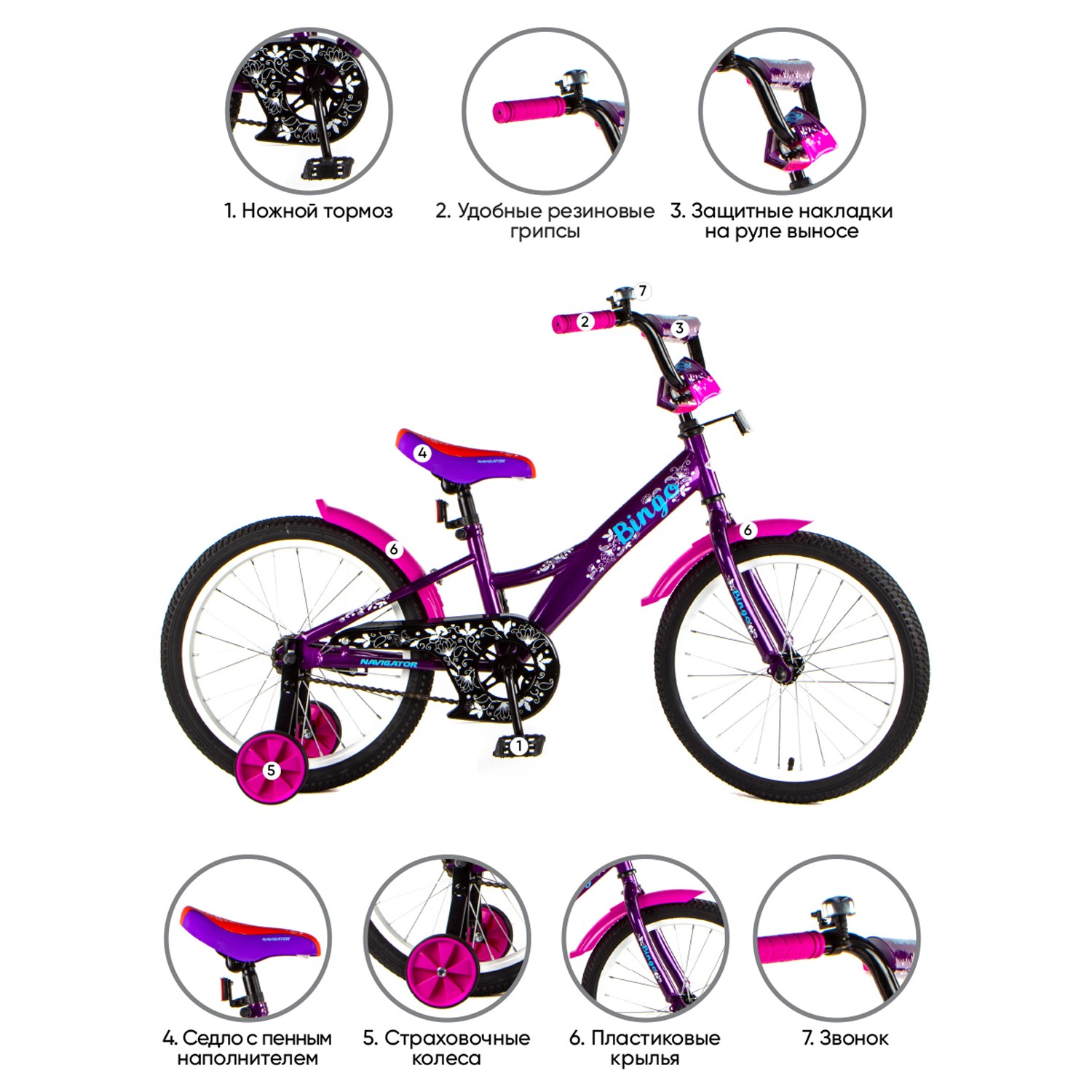 Детский велосипед Navigator Bingo чёрно- фиолетовый - фото 8
