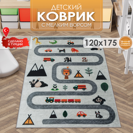 Развивающий коврик детский KOVRIKANA игровой серый дорога животные 120х175см