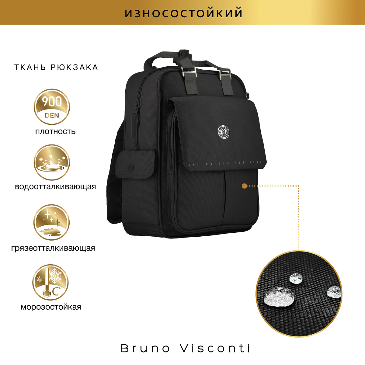Сумка-рюкзак Bruno Visconti черный - фото 9