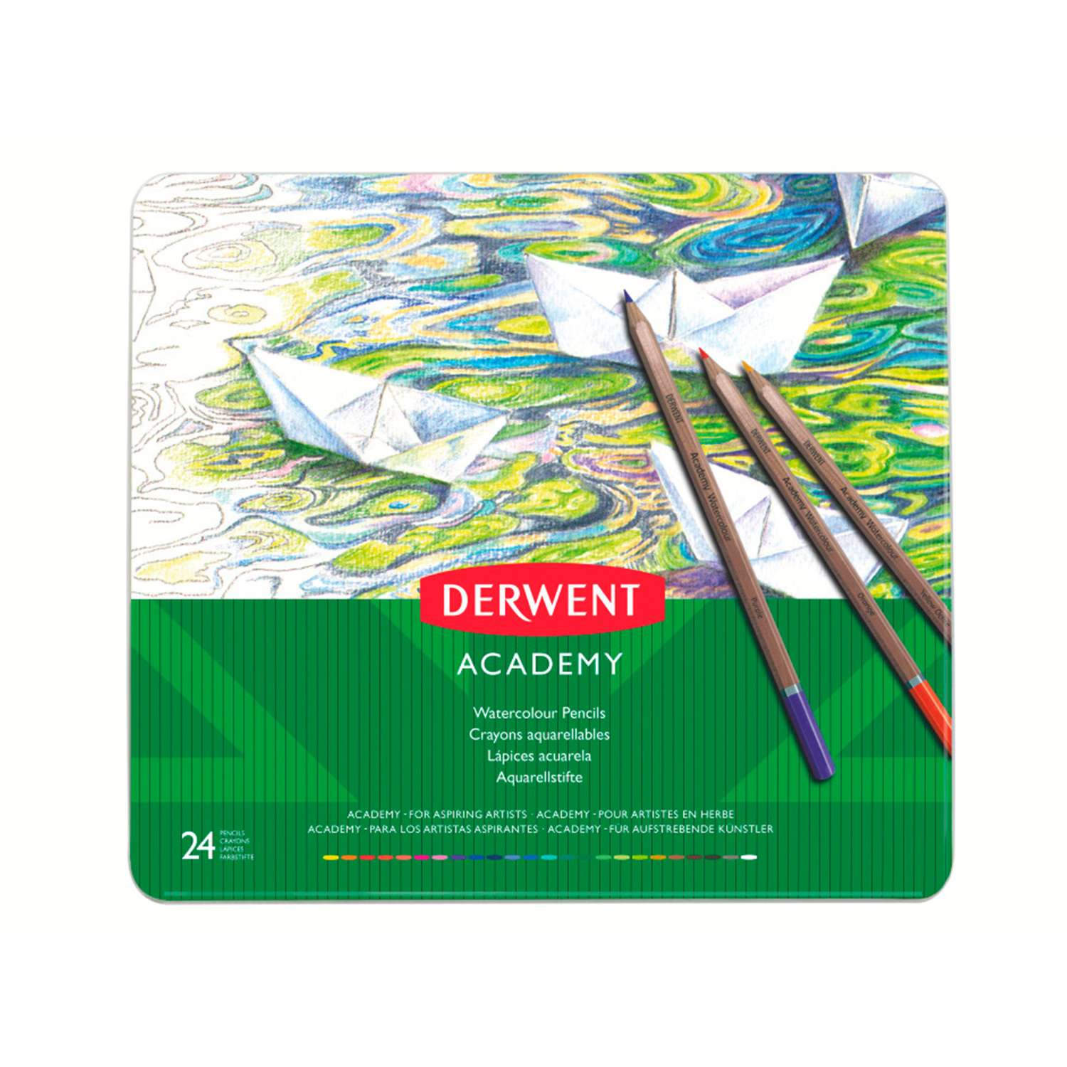 Набор акварельных карандашей DERWENT Academy Watercolour 12 цветов металлическая коробка 2301942 - фото 1