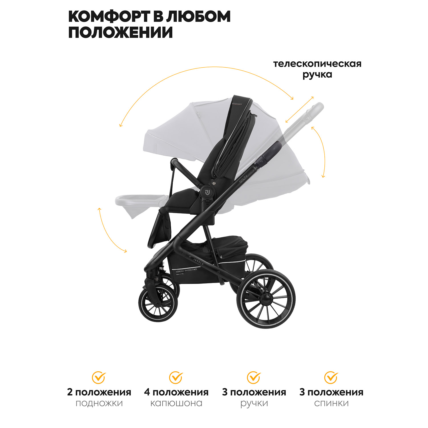 Коляска для новорожденных 2 в 1 JOVOLA Solty универсальная всесезонная - фото 10