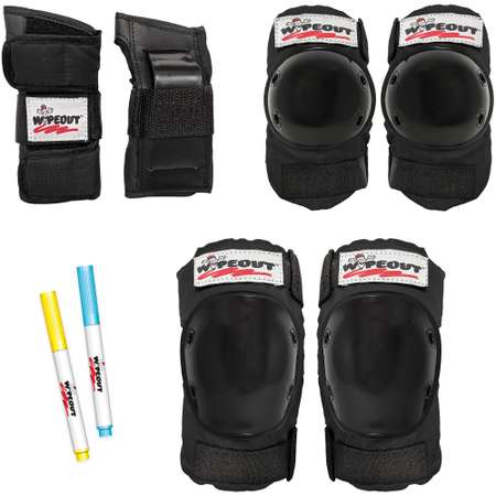 Комплект защиты 3-в-1 WIPEOUT Black чёрный - с фломастерами и трафаретами - наколенники / налокотники / защита запястья