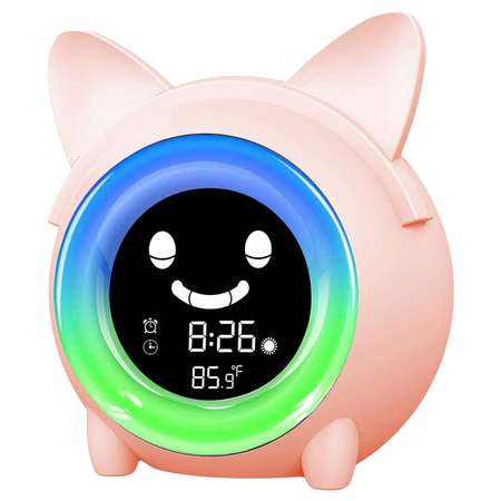 Часы-будильник LaLa-Kids Электронные Котик с ночником и тренировкой сна розовый