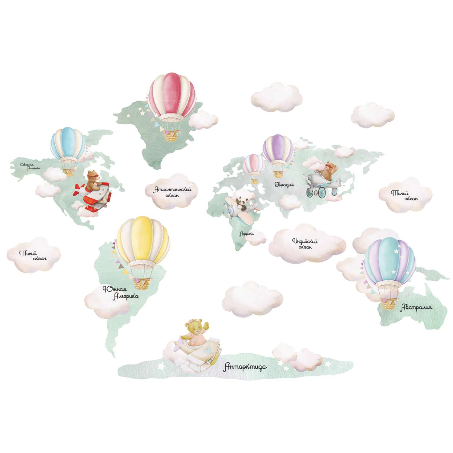 Наклейка интерьерная Candy Corn Карта мира с мишками - фото 1